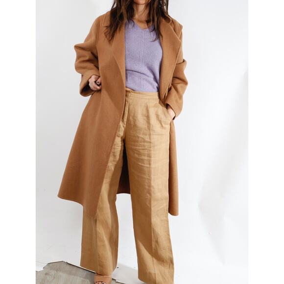 Unbranded Wool Beige Coat with MaxMara Linen Pants Set Suit Size 12 - Picture 3 of 16